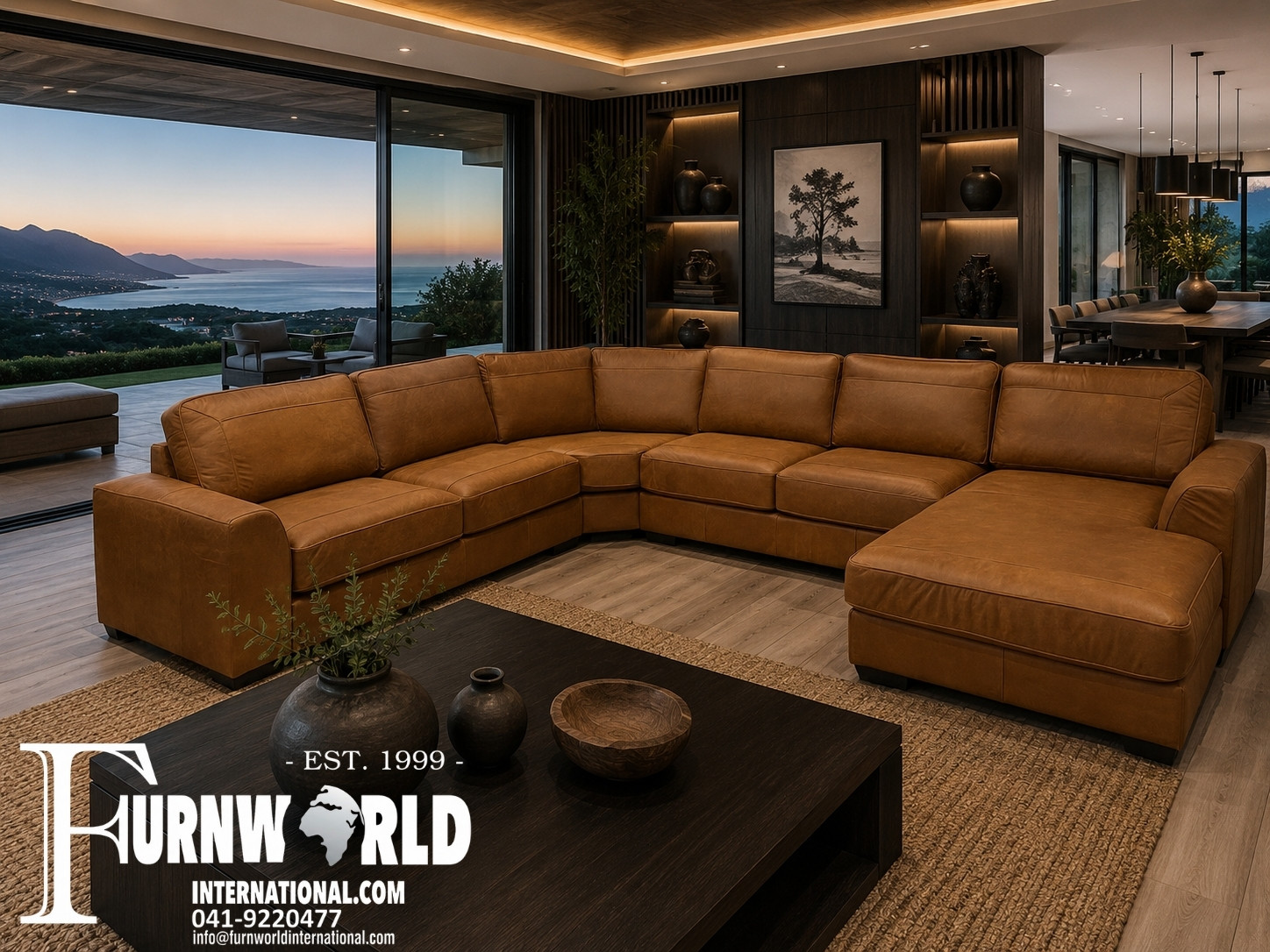 Bosbok U-Shape Genuine Leather Corner with Daybed | Furnworld International