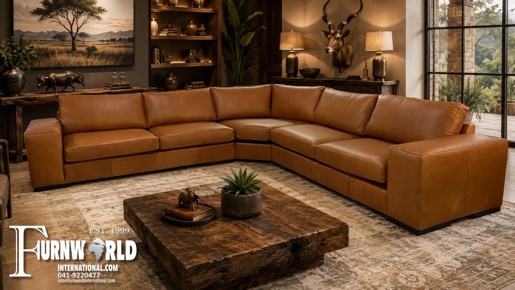 Gemsbok Curve Leather Corner Sofa