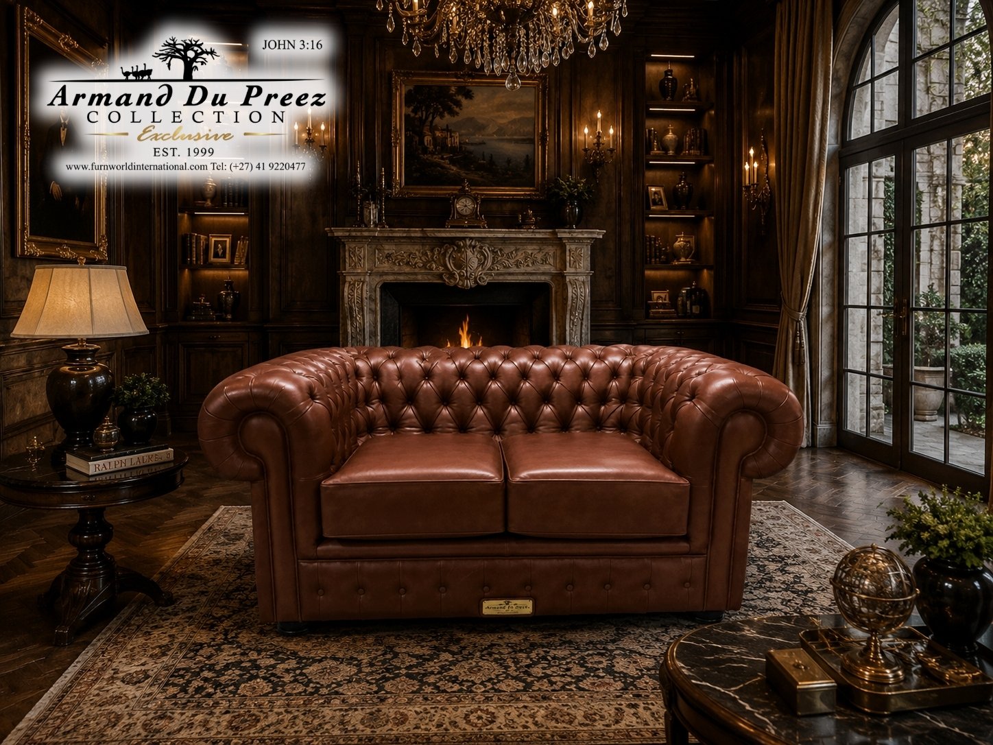 Chesterfield 2-Seater 1.8m Genuine Leather Rustic | Furnworld International