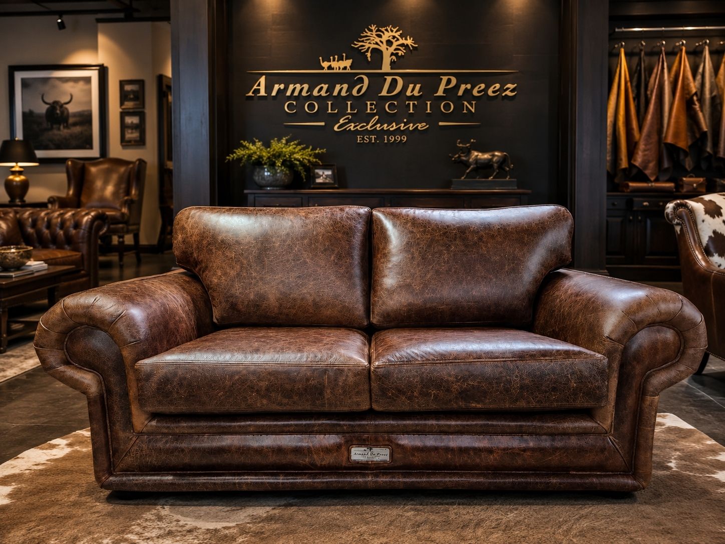Etosha Leather Sofa - Antique Saddle - 100% A-Grade Full-Grain Genuine Leather