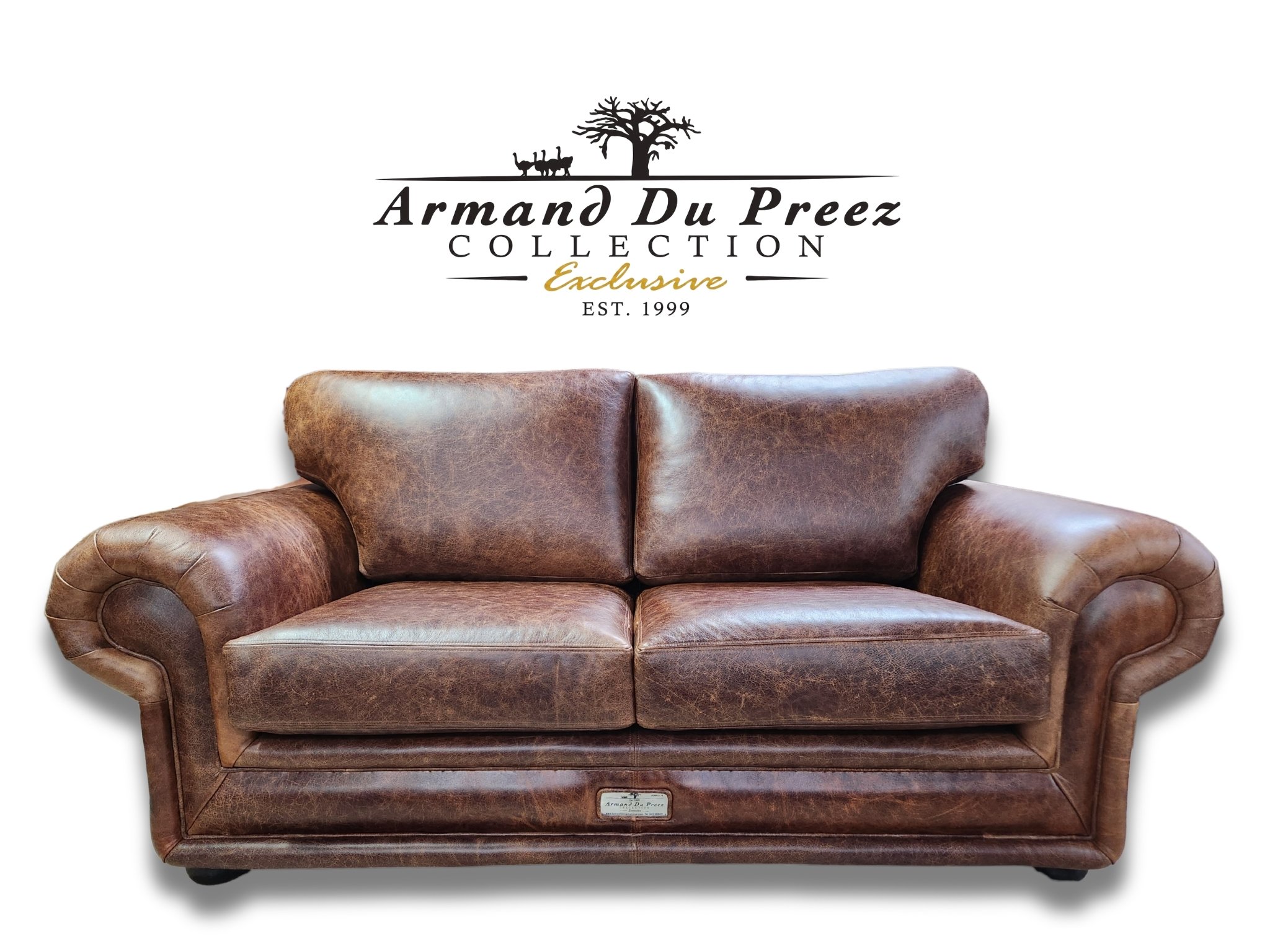 Etosha Leather Sofa Antique Saddle Front View