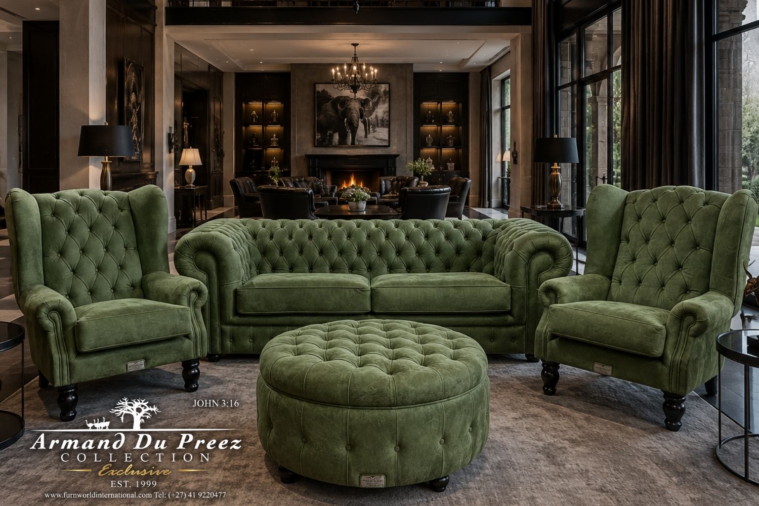 Green Chesterfield Lounge Suite Genuine Leather | Furnworld International