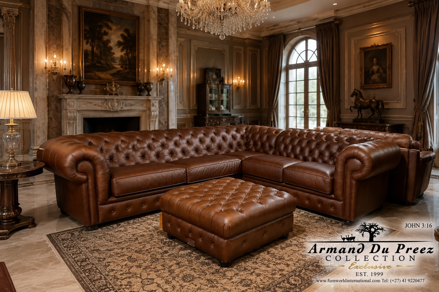 Chesterfield Square Ottoman Genuine Leather Rustic | Furnworld International