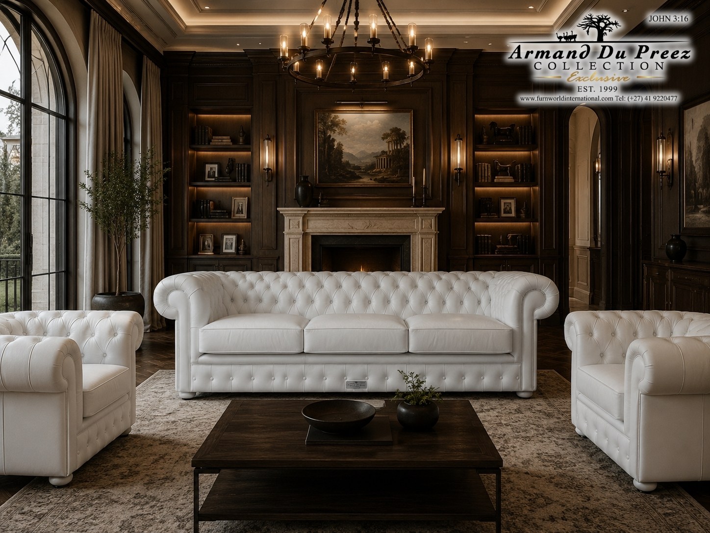 White Chesterfield 4-Seater 2.7m Genuine Leather Couch | Furnworld International