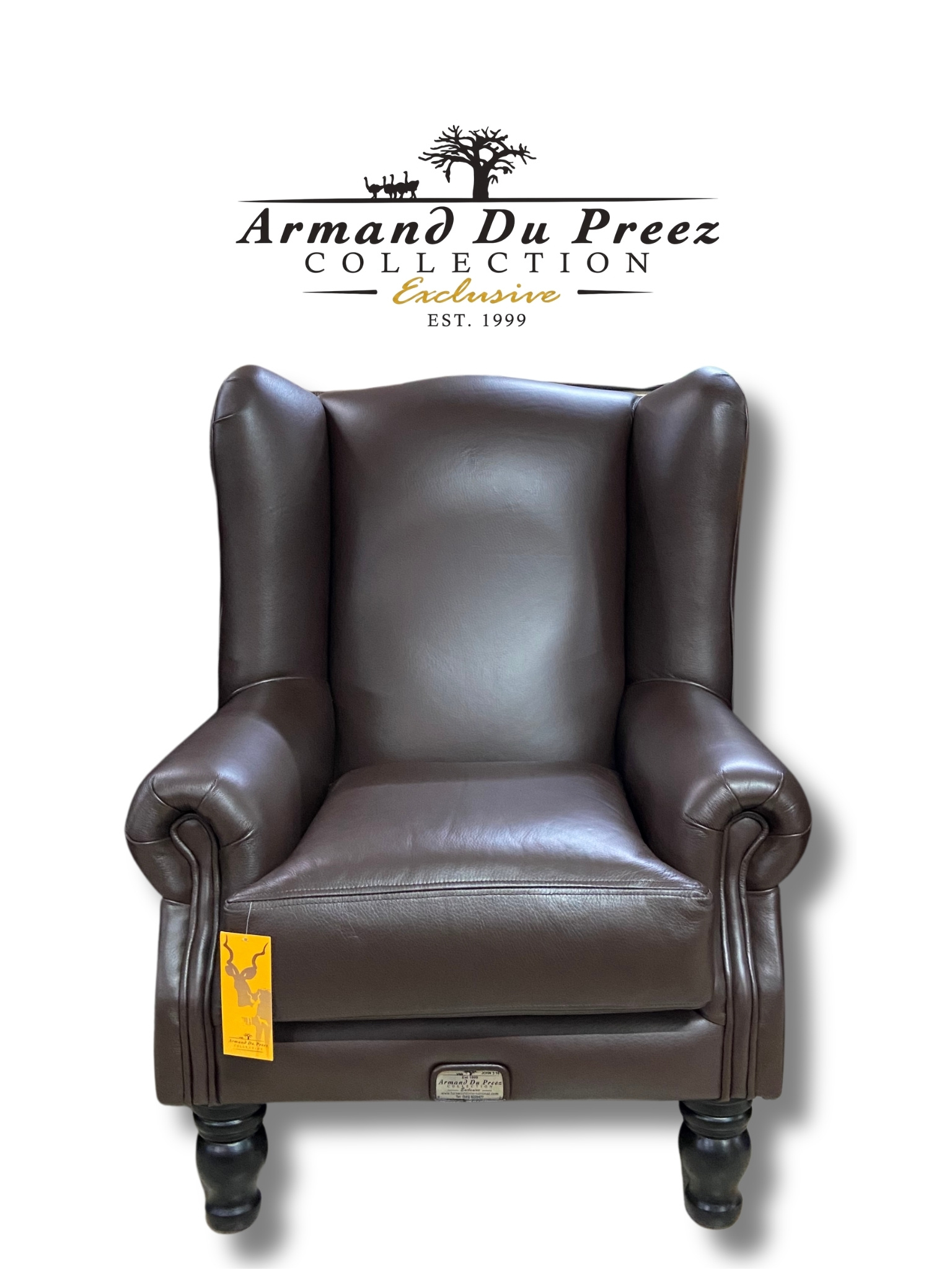 Wingback Leather Chair - Mocca Brown - 100% A-Grade Full-Grain Genuine Leather