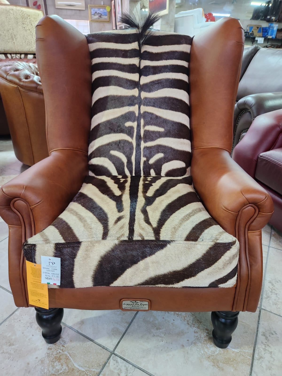 Alternate view of genuine zebra skin Imperial Wingback Chair